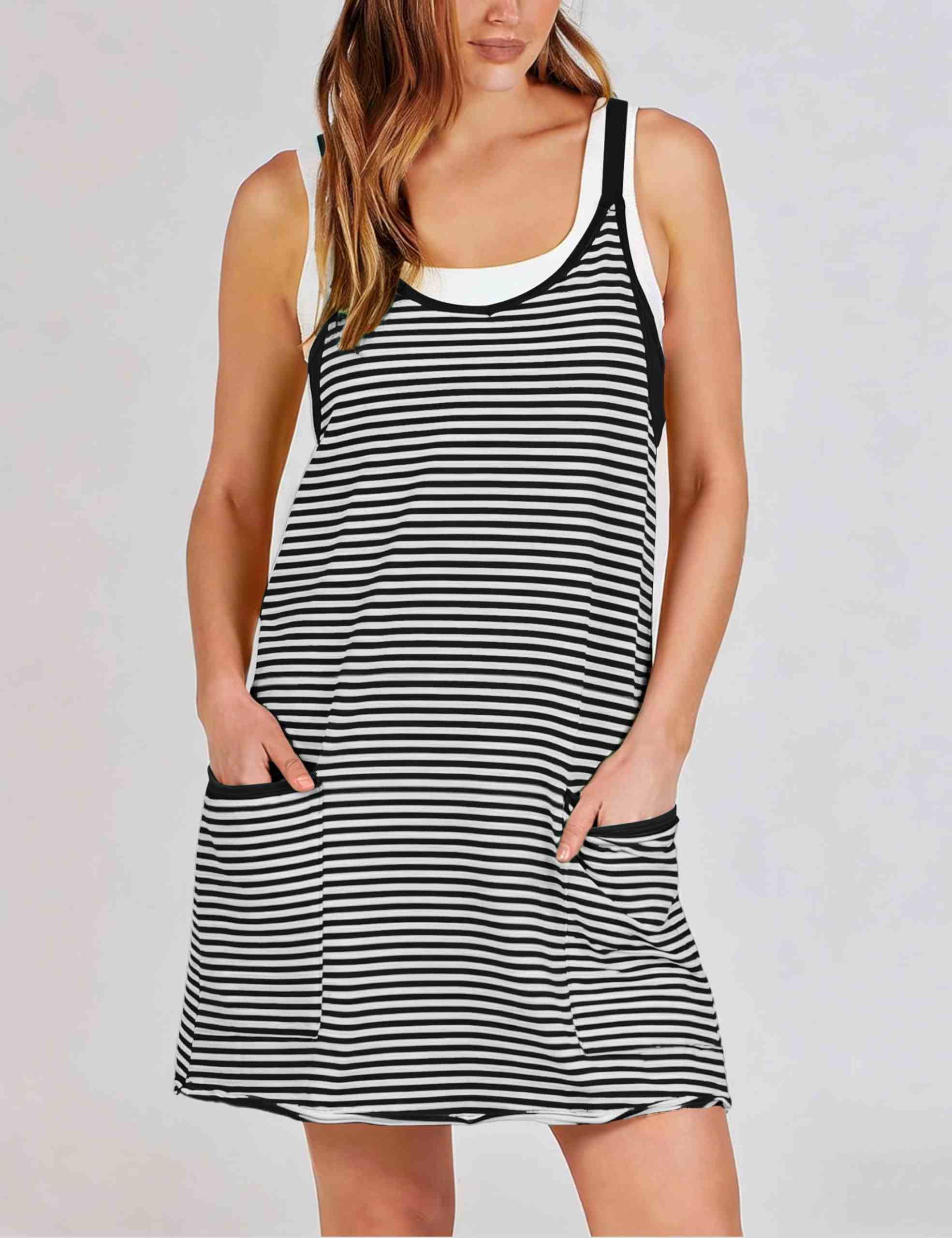 Yeokou Women Striped V Neck Dress Tennis Dress Built In Shorts