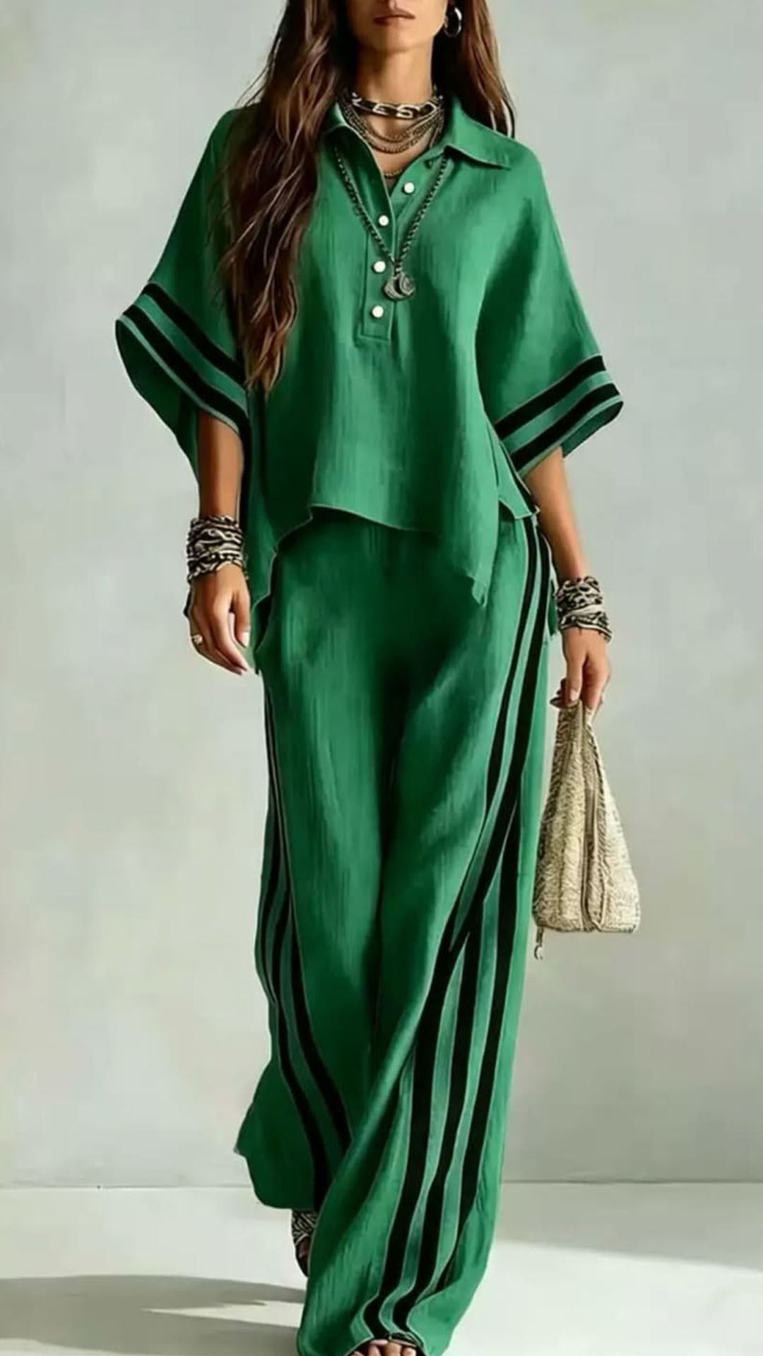 Women Relaxed Striped Two-Piece Lounge Set
