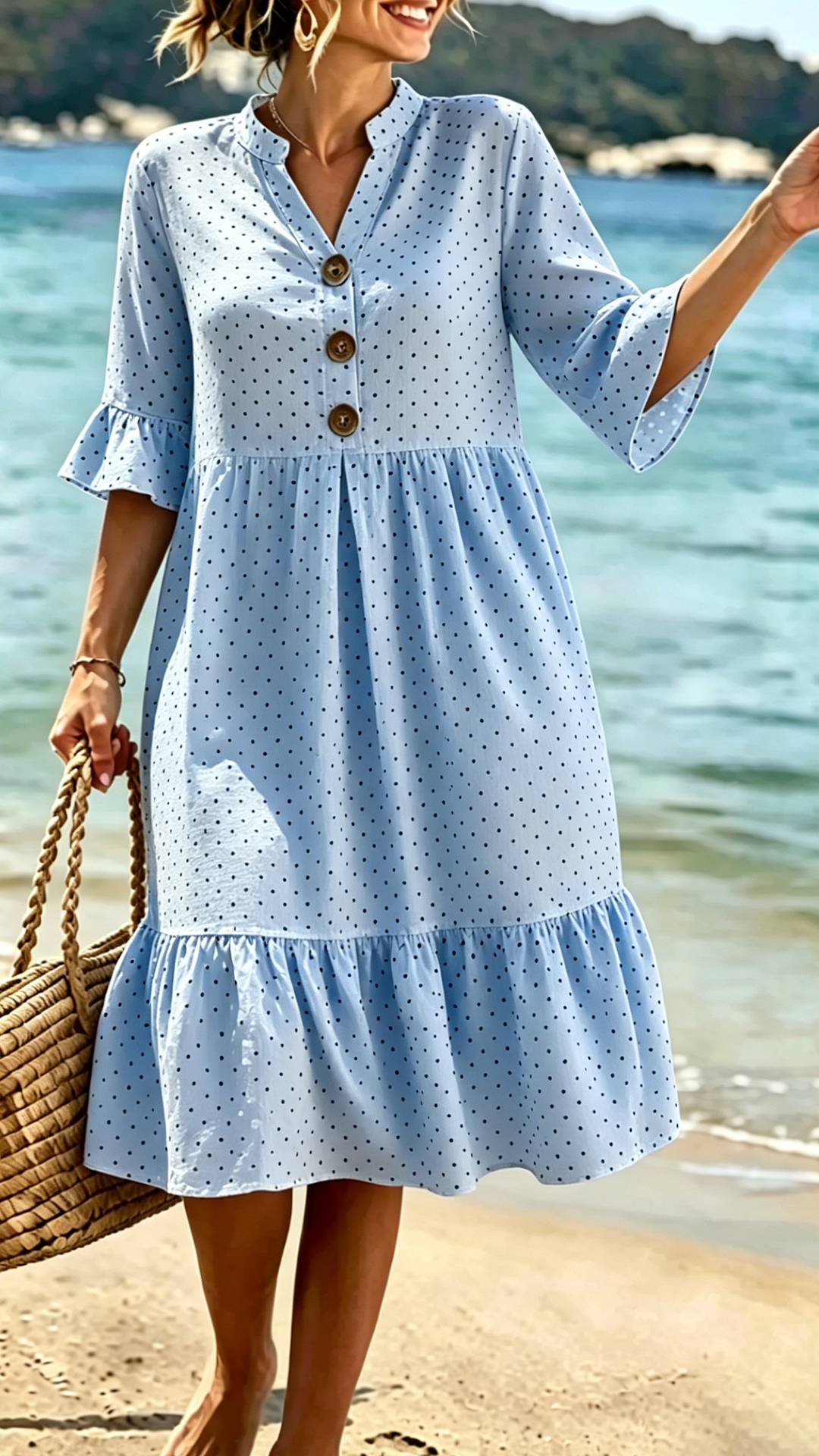 Women's Cotton-Blend Polka Dot Ruffle Hem Dress