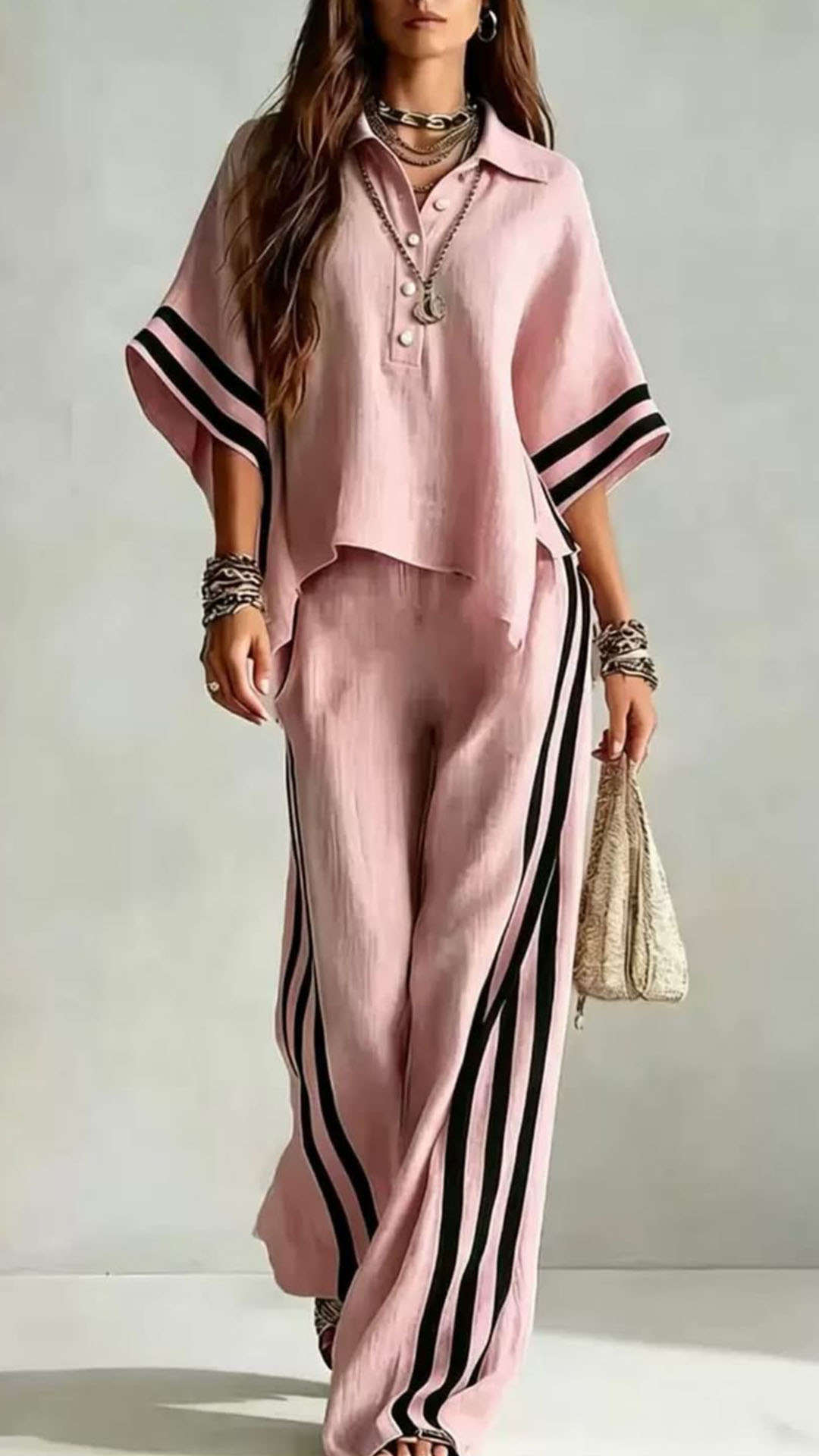 Women Relaxed Striped Two-Piece Lounge Set