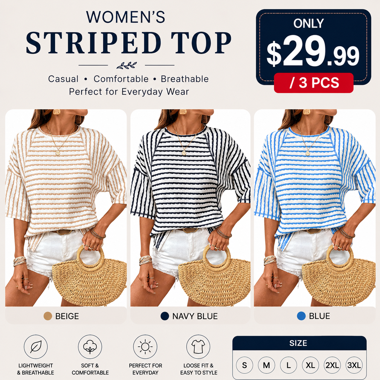 Women's Striped Relaxed Fit T-Shirt