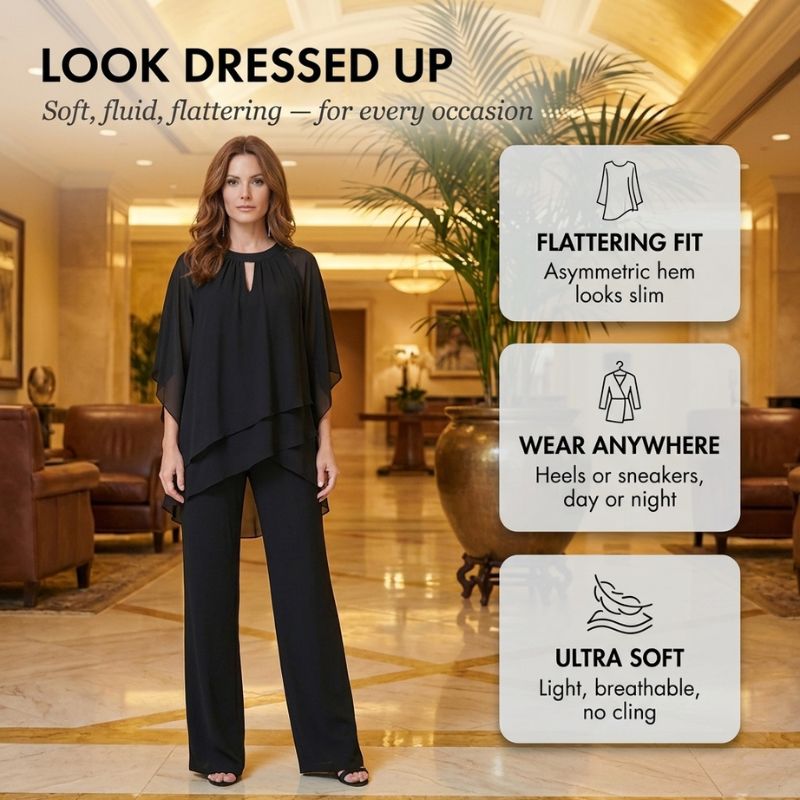 Hemveil™ – Asymmetric Sheer Overlay Wide-Leg Two-Piece Set + 50% OFF