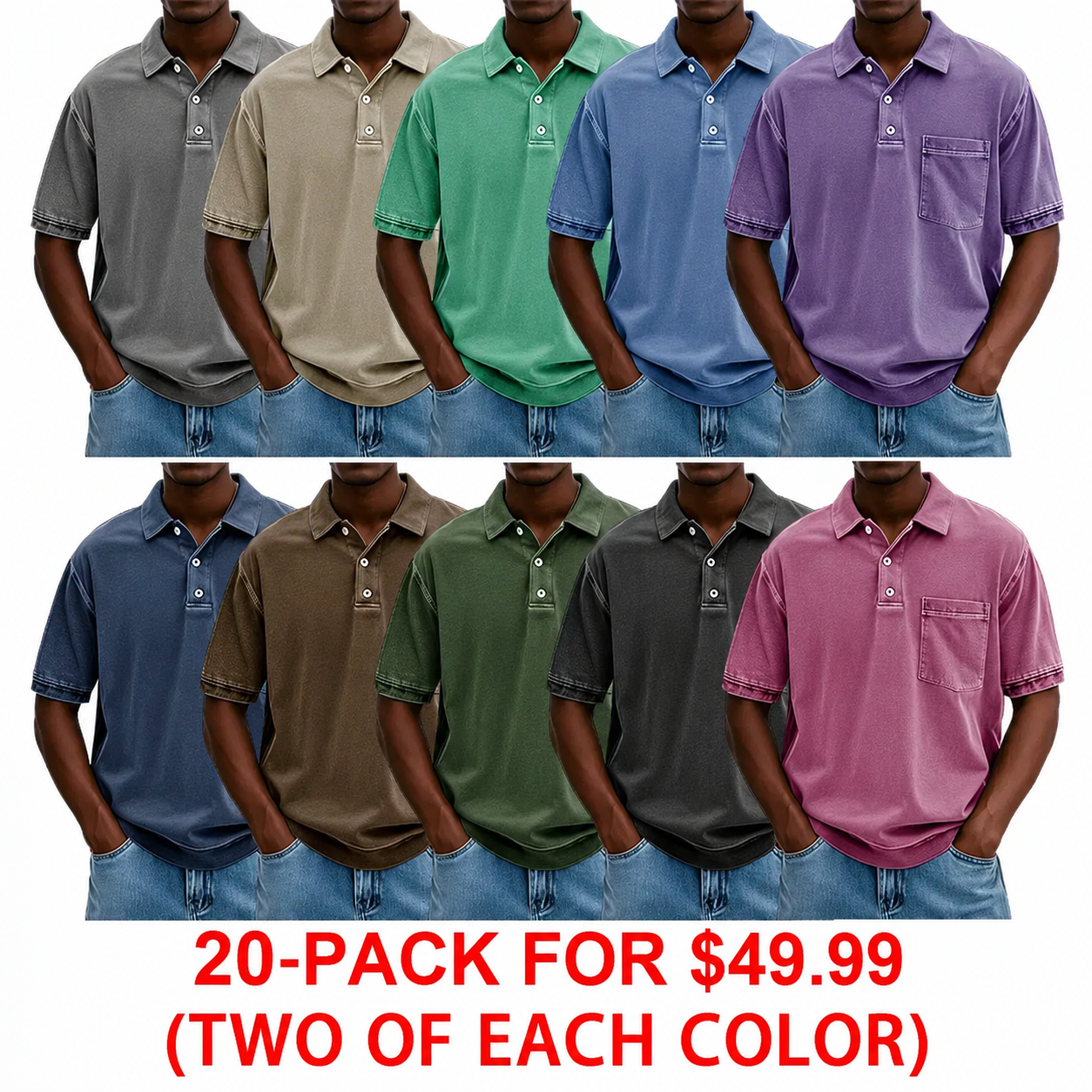 FINAL SALE⚡10 Packs for $34.99⚡ - Men's Retro Distressed Lapel Short-sleeved Pocket Polo Shirt