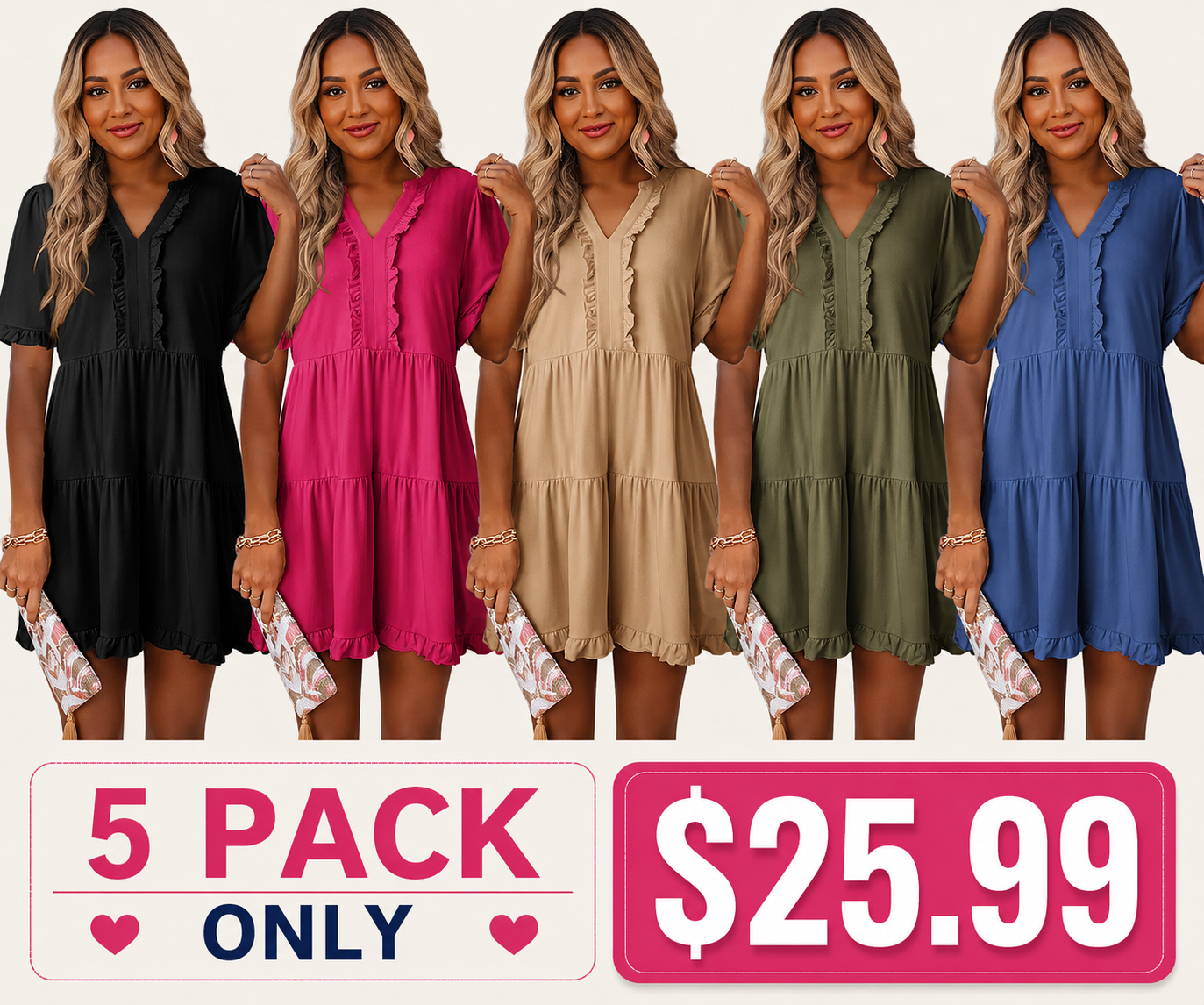 Womens Dresses 2026 Summer Spring V Neck Ruffle Short Sleeve Casual A-Line Flowy Swing Shift Dress Mini Dress