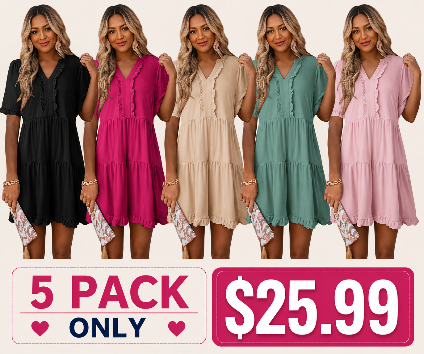 Womens Dresses 2026 Summer Spring V Neck Ruffle Short Sleeve Casual A-Line Flowy Swing Shift Dress Mini Dress