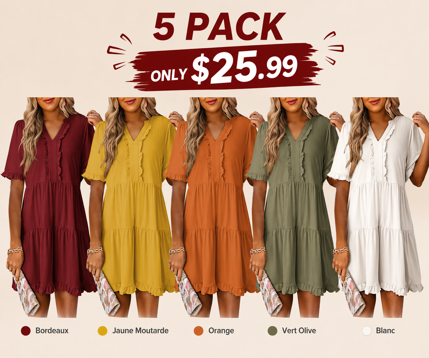 Womens Dresses 2026 Summer Spring V Neck Ruffle Short Sleeve Casual A-Line Flowy Swing Shift Dress Mini Dress