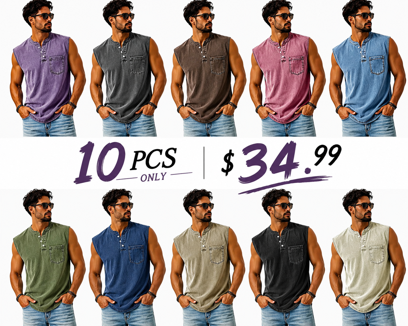 Men's Vintage Stand Collar Casual Pocket Solid Color Sleeveless Henley Vest