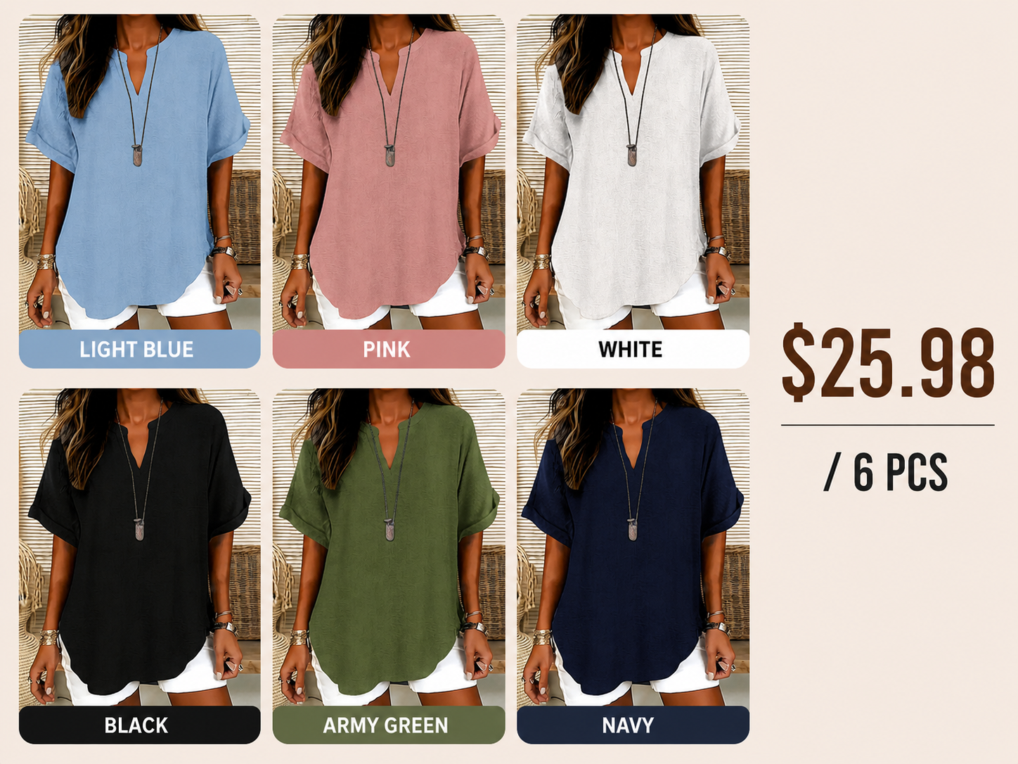 🔥Women's Plain Short Sleeve Blouse, Casual Solid Color Top for Daily Wear, Ladies Clothes for All Seasons