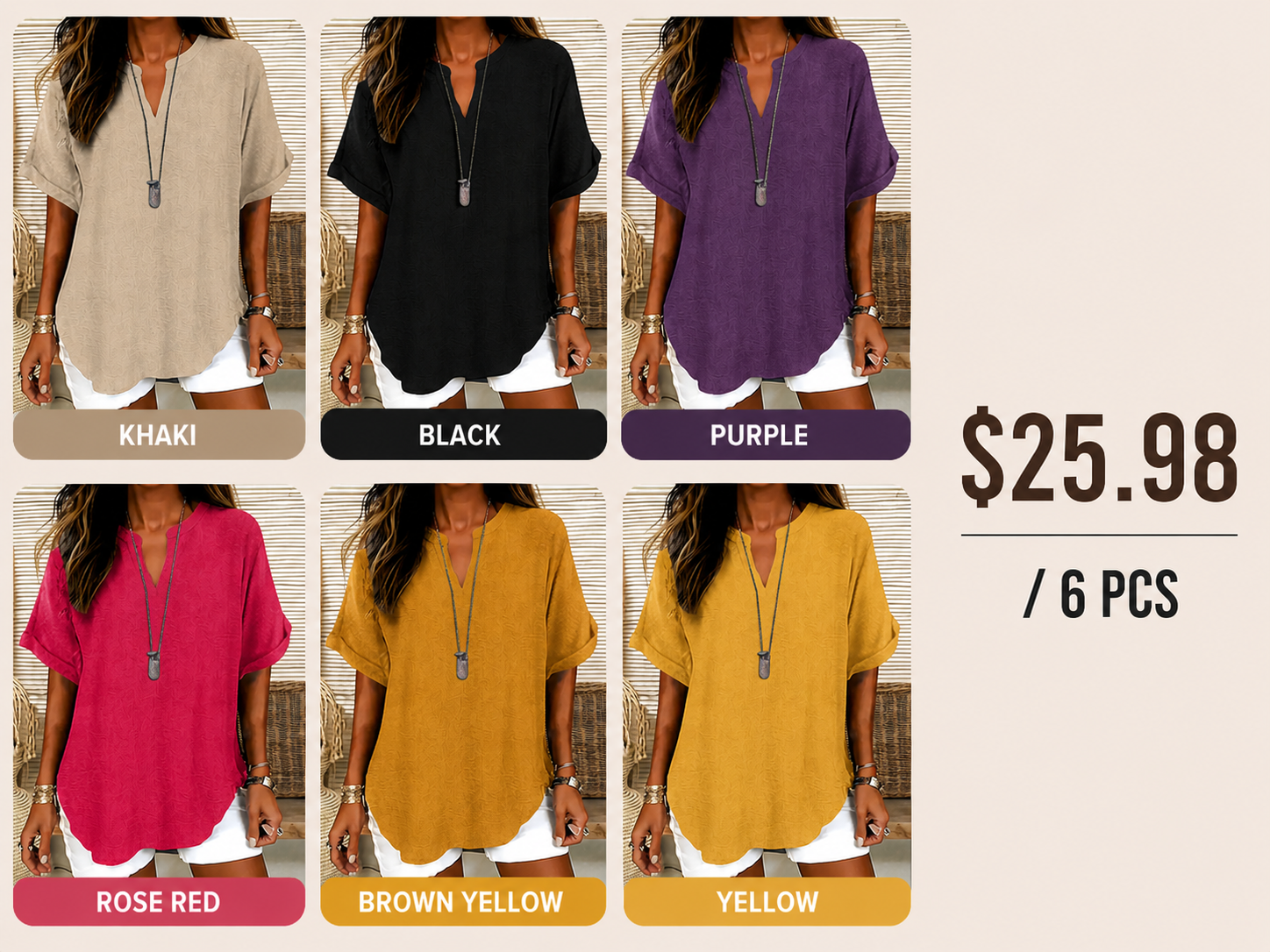 🔥Women's Plain Short Sleeve Blouse, Casual Solid Color Top for Daily Wear, Ladies Clothes for All Seasons