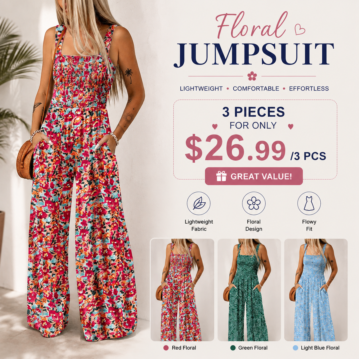 💖LAST DAY SALE 50% OFF💖Women’s Casual Print Sleeveless Overalls Jumpsuits