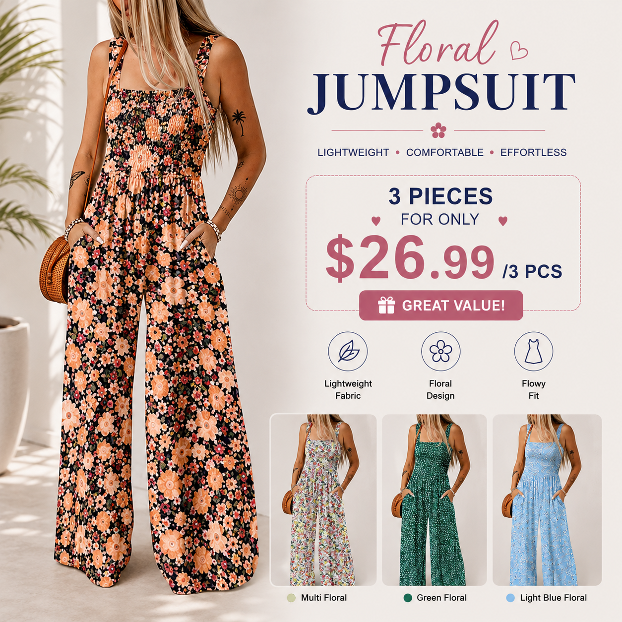 💖LAST DAY SALE 50% OFF💖Women’s Casual Print Sleeveless Overalls Jumpsuits