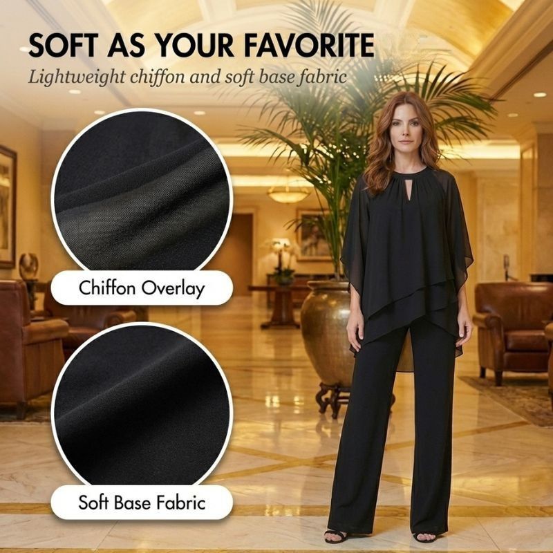 Hemveil™ – Asymmetric Sheer Overlay Wide-Leg Two-Piece Set + 50% OFF