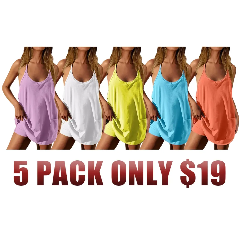 Women's Sleeveless Athletic Dress with Built-In Shorts
