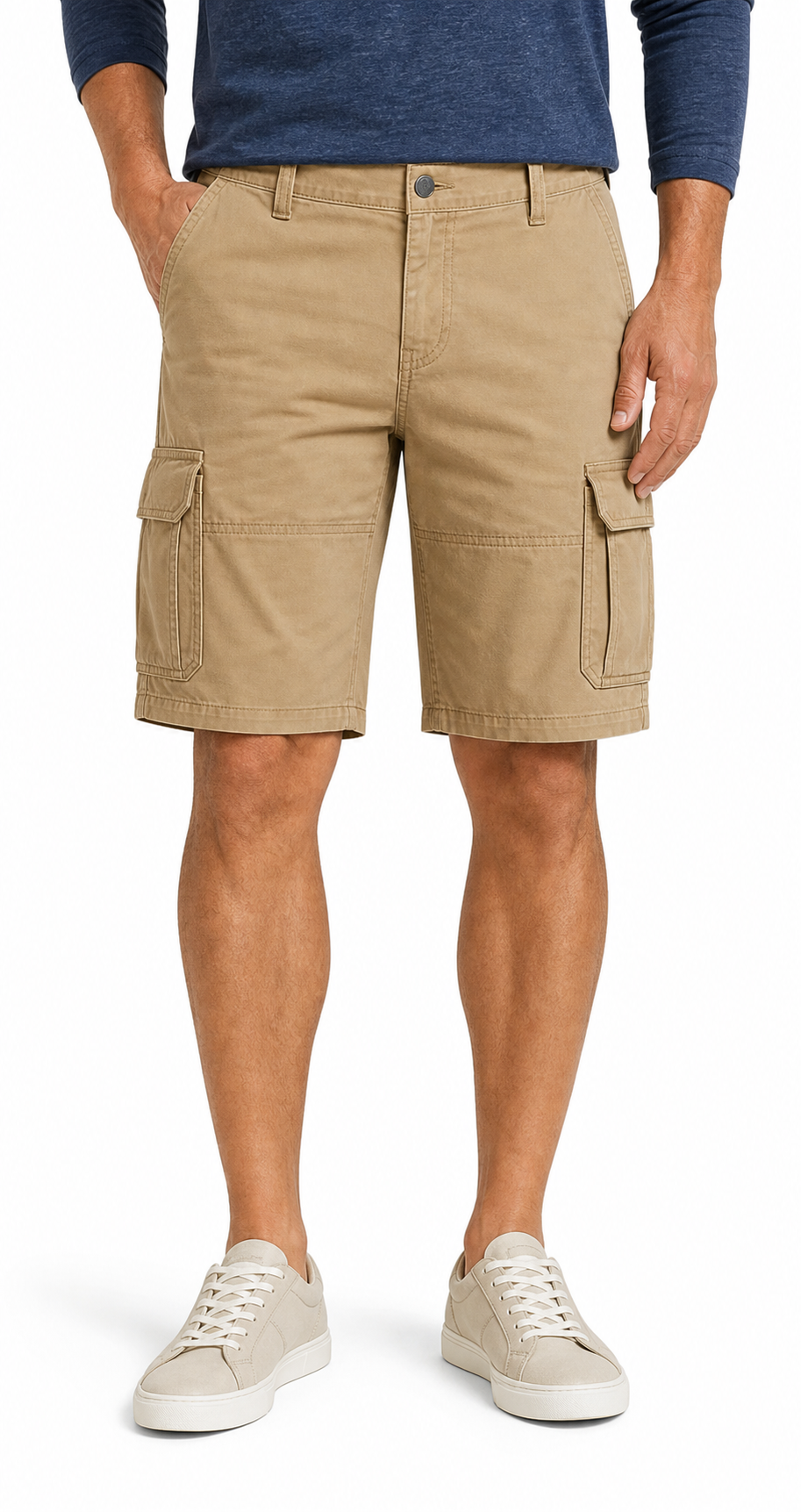Khaki men's cotton twill cargo shorts