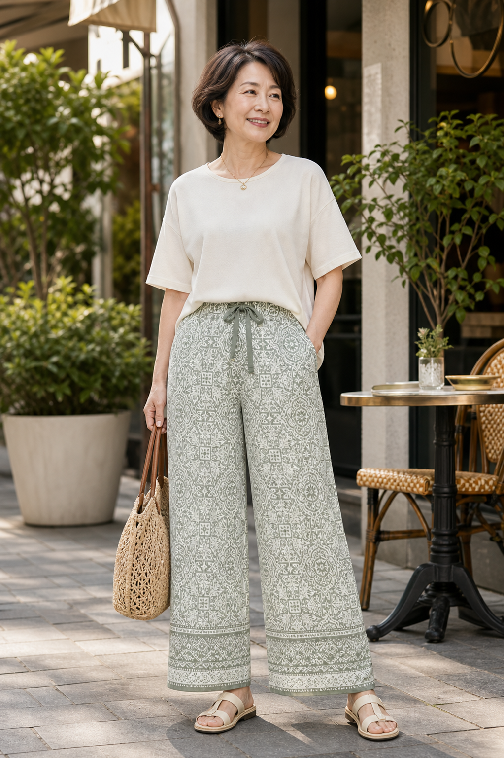 Printed wide-leg pull-on pants Petite Everyday Fit View