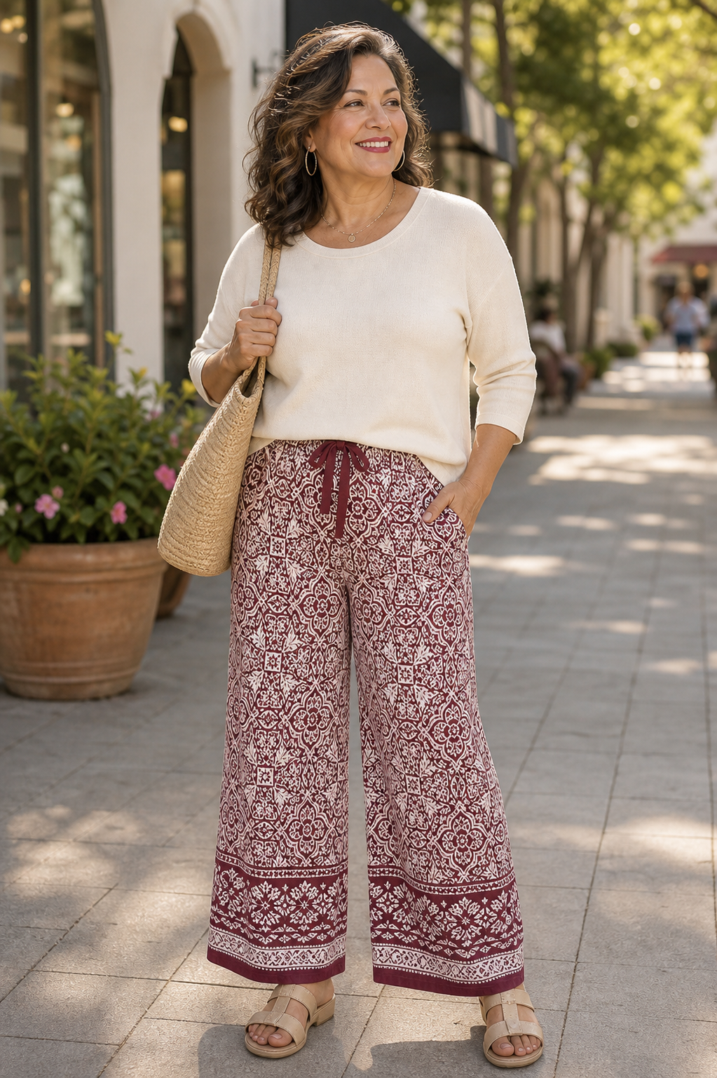 Printed wide-leg pull-on pants Petite Curvy Fit View