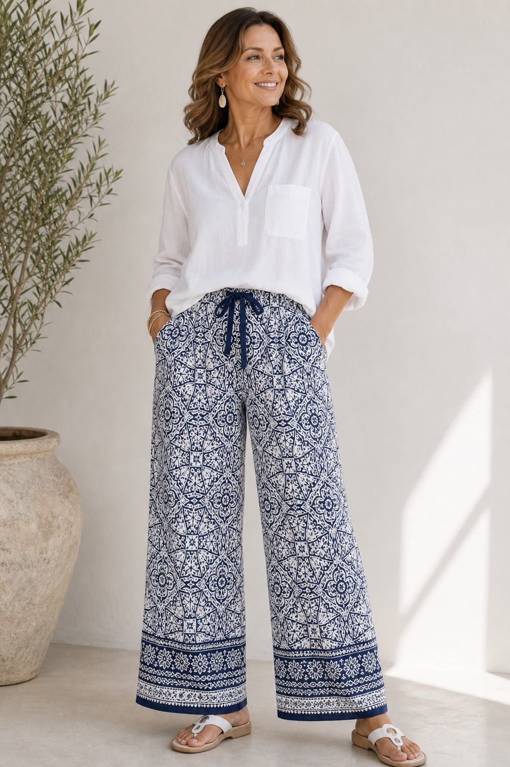 Printed wide-leg pull-on pants Studio Fit View