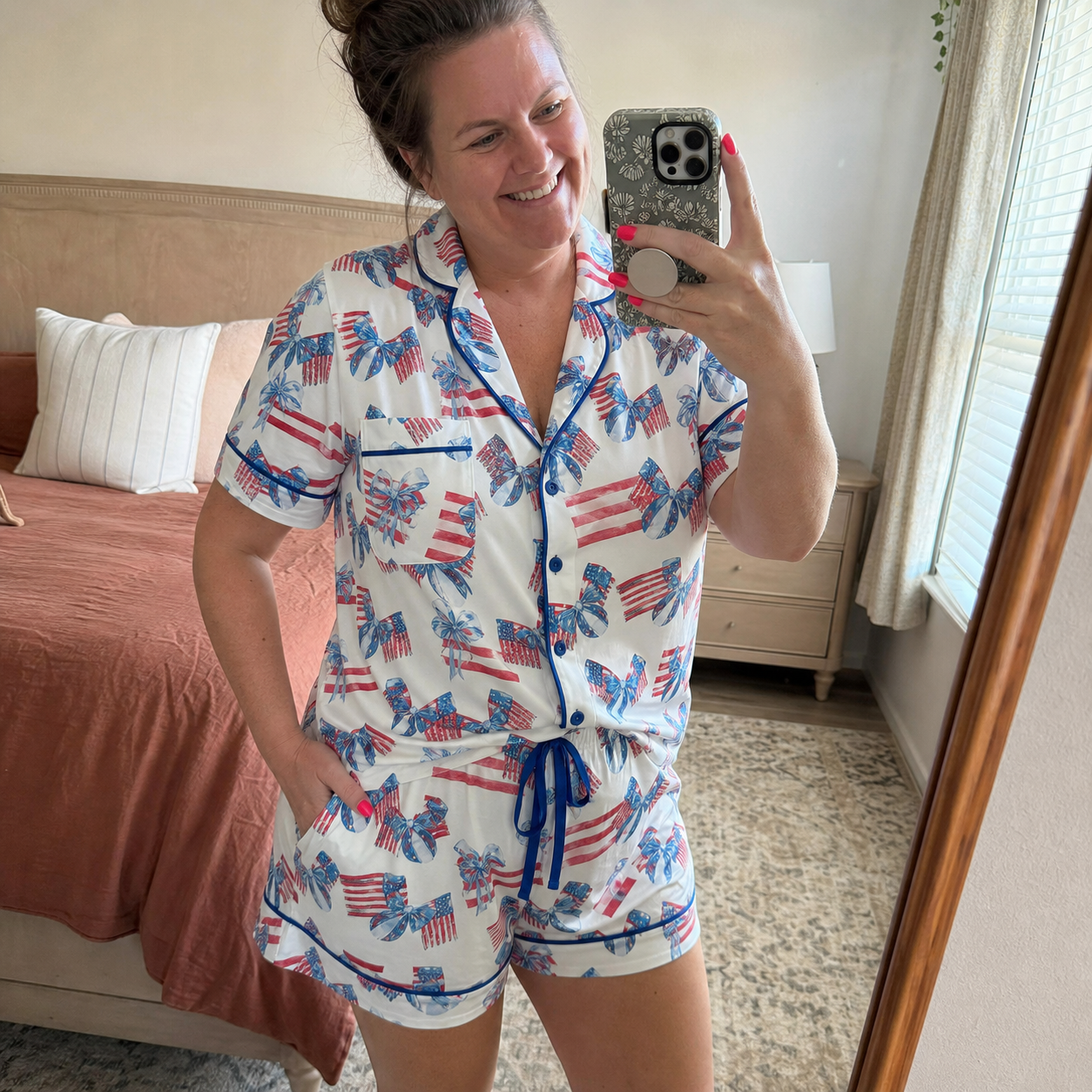 Customer wearing pajama set