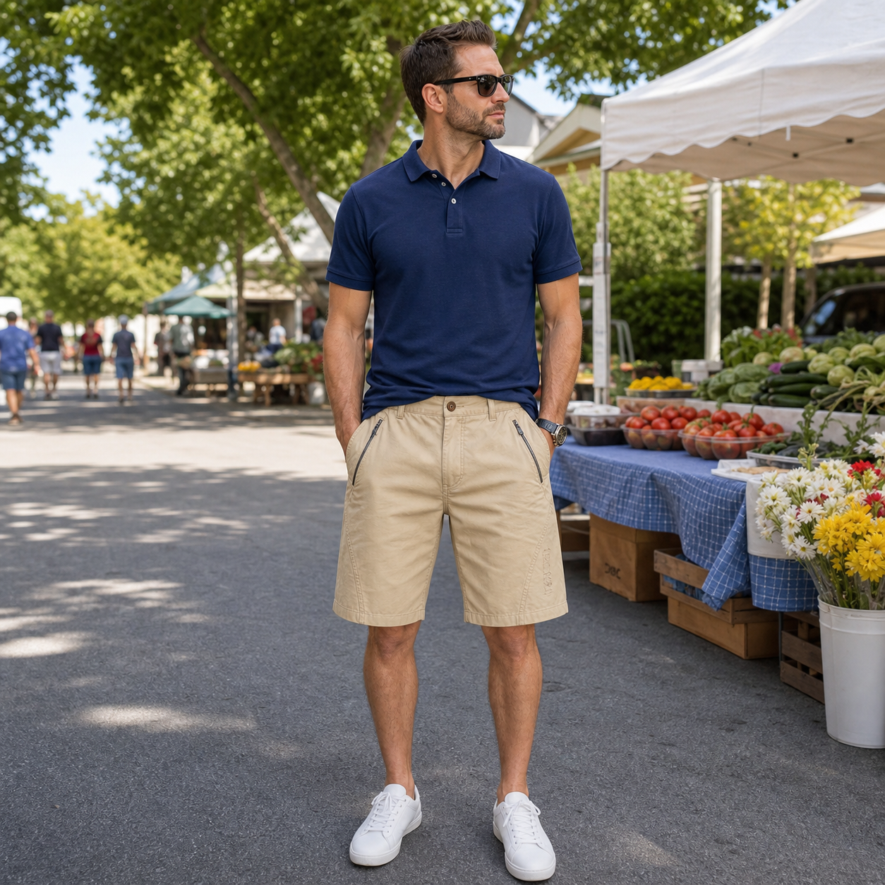 Customer wearing cargo shorts