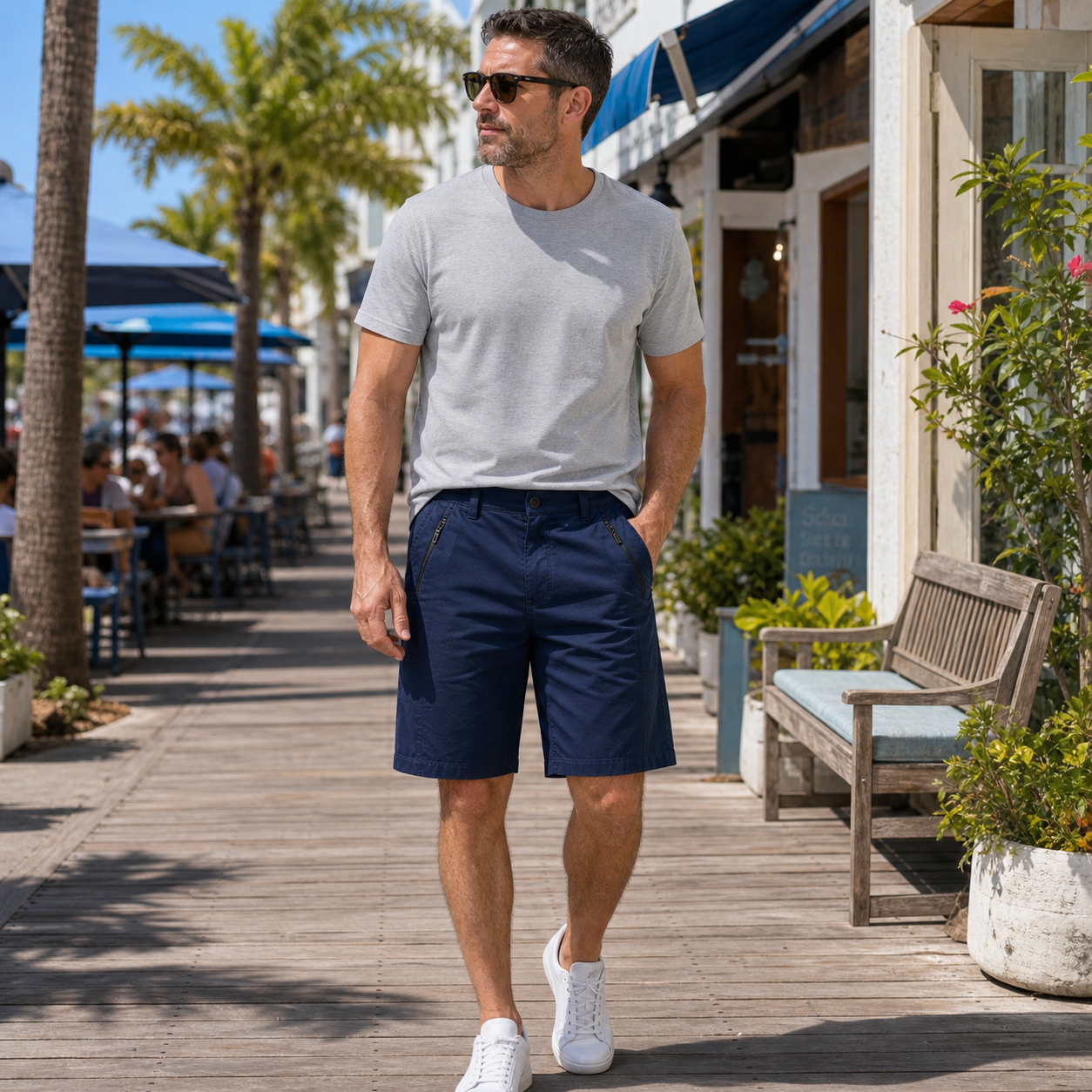 Customer wearing cargo shorts