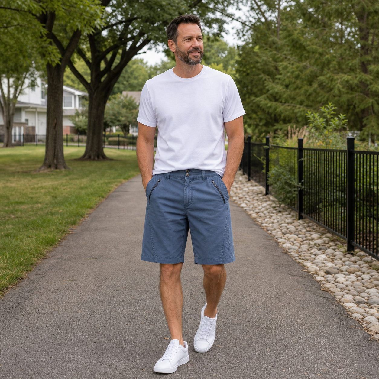Customer wearing cargo shorts