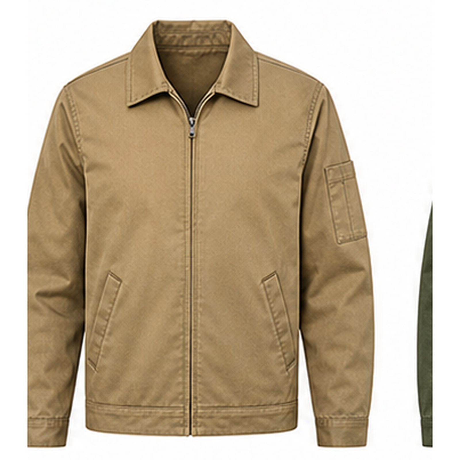 Khaki lightweight zip-front work jacket