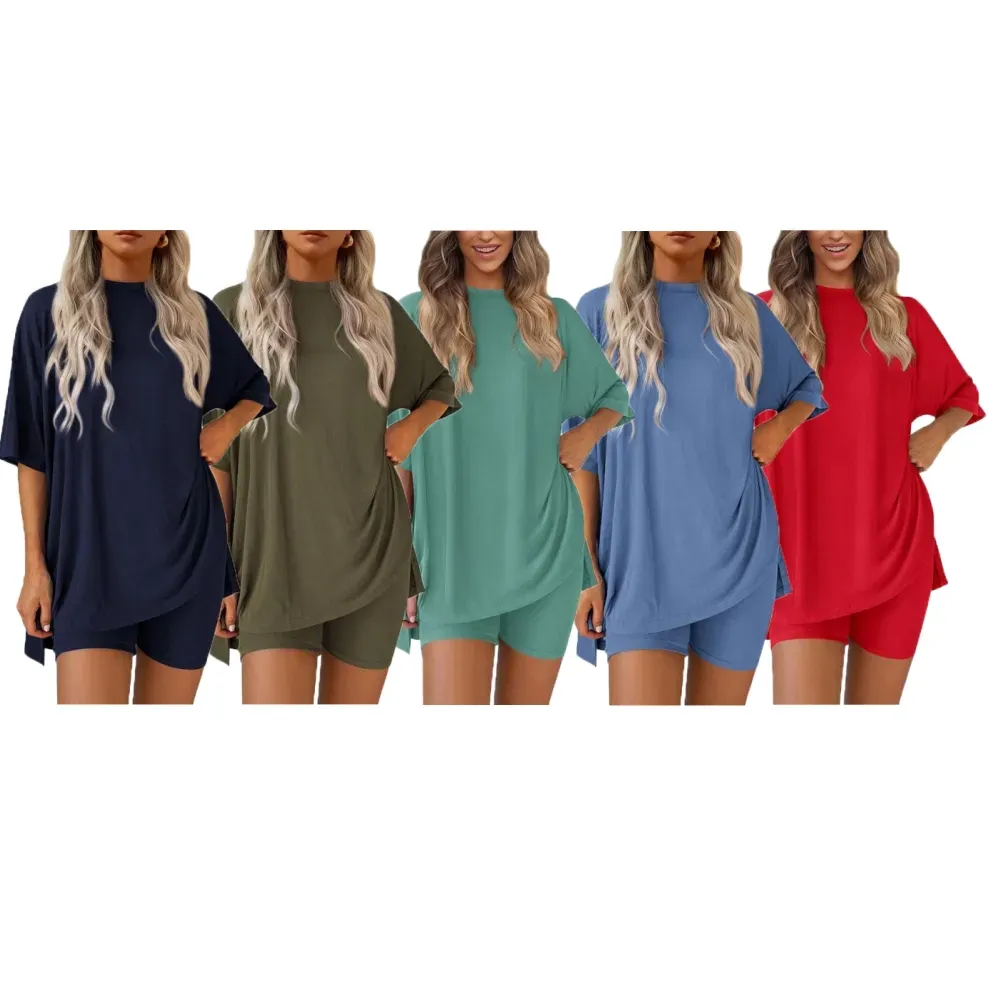 🔥Women's Casual Loose-fitting Two-Piece Set (Crew Neck/V-Neck) 🔥 10-Piece Set - Includes All Colors, Only $24