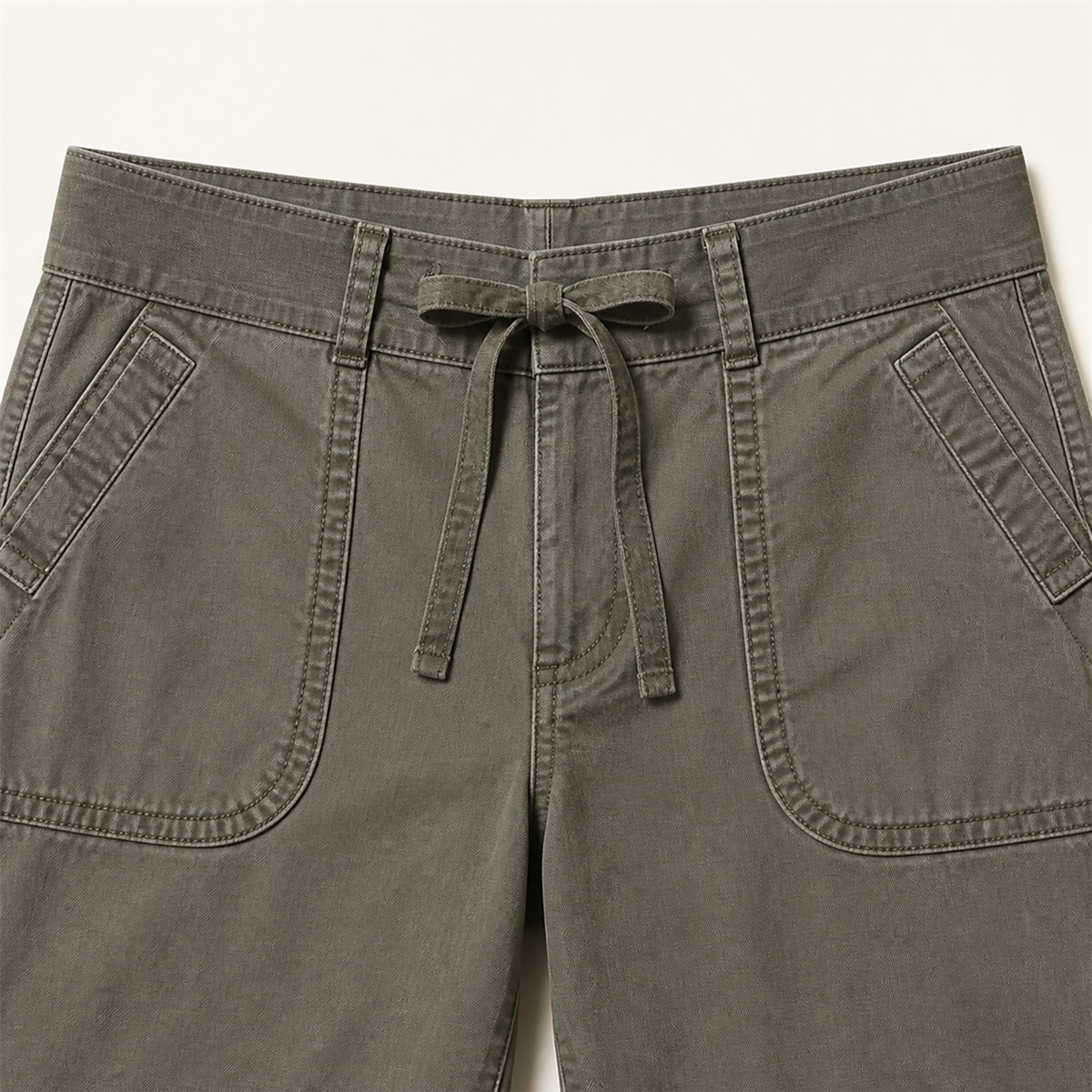 Pantalon cargo décontracté femme à taille coulissée et poches arrondies - Détail : taille coulissée confortable