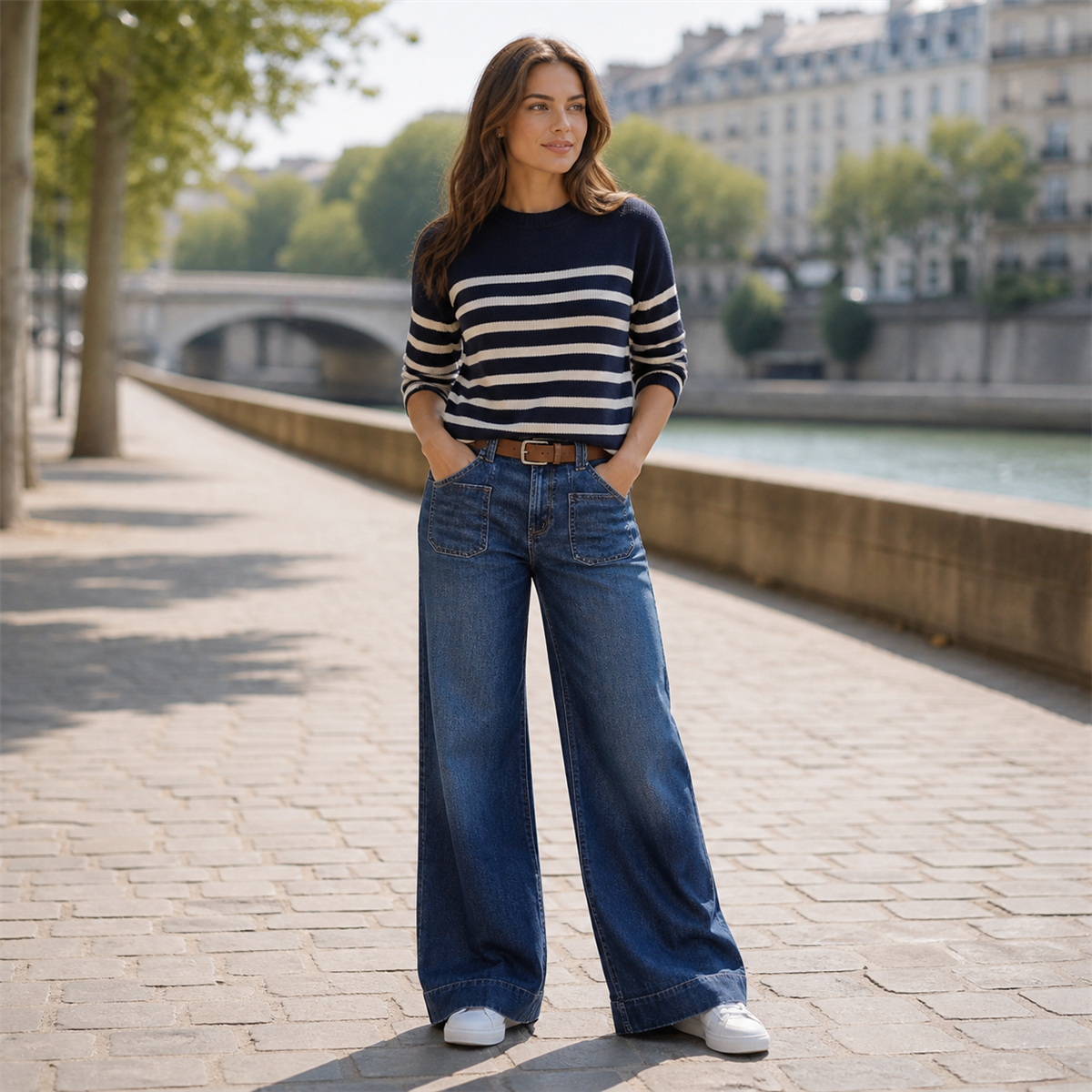 Jean large femme à poches plaquées et coupe décontractée - Deuxième idée de tenue