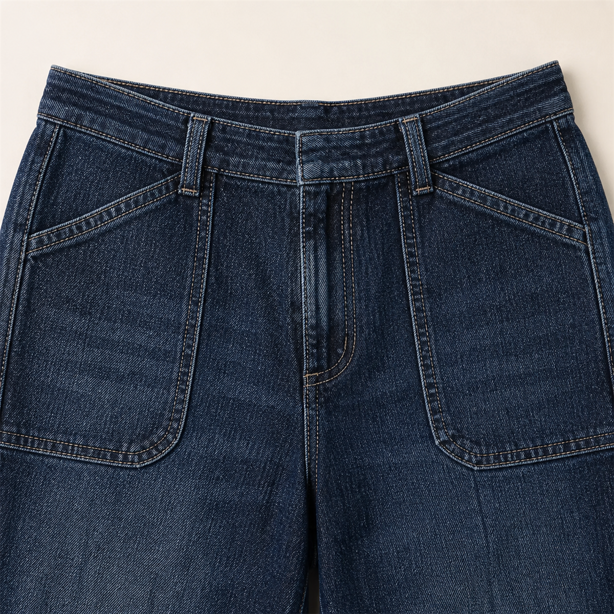 Jean large femme à poches plaquées et coupe décontractée - Détail : poches avant plaquées