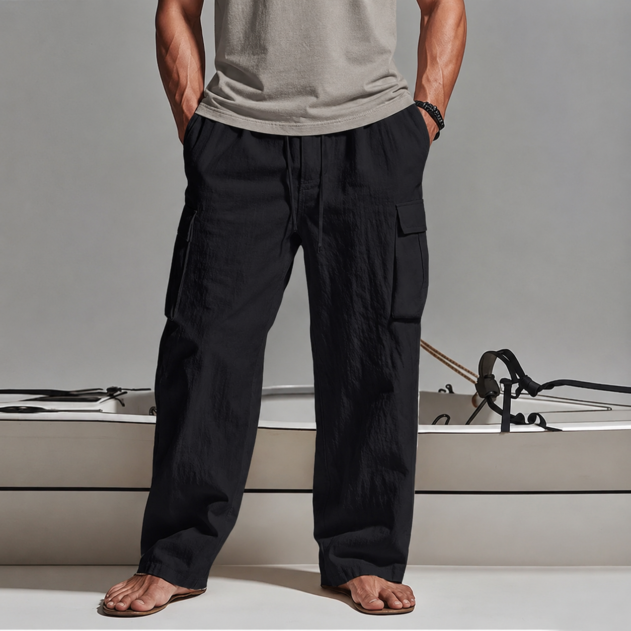 Men's Cargo Pants Trousers Summer Pants Beach Pants Gauze Pants Drawstring Elastic Waist Multi Pocket Plain Comfort Breathable Outdoor Daily Holiday Fashion Classic Style