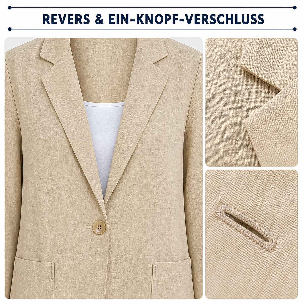 1tu0731004 Detailansicht von Revers und Ein-Knopf-Verschluss