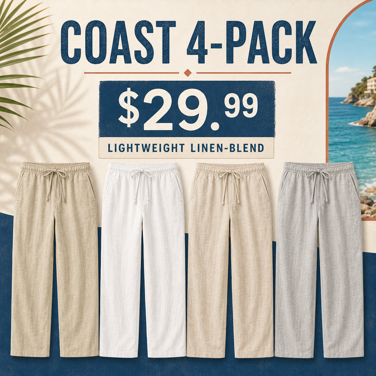 Men's Linen-Blend Drawstring Resort Pants