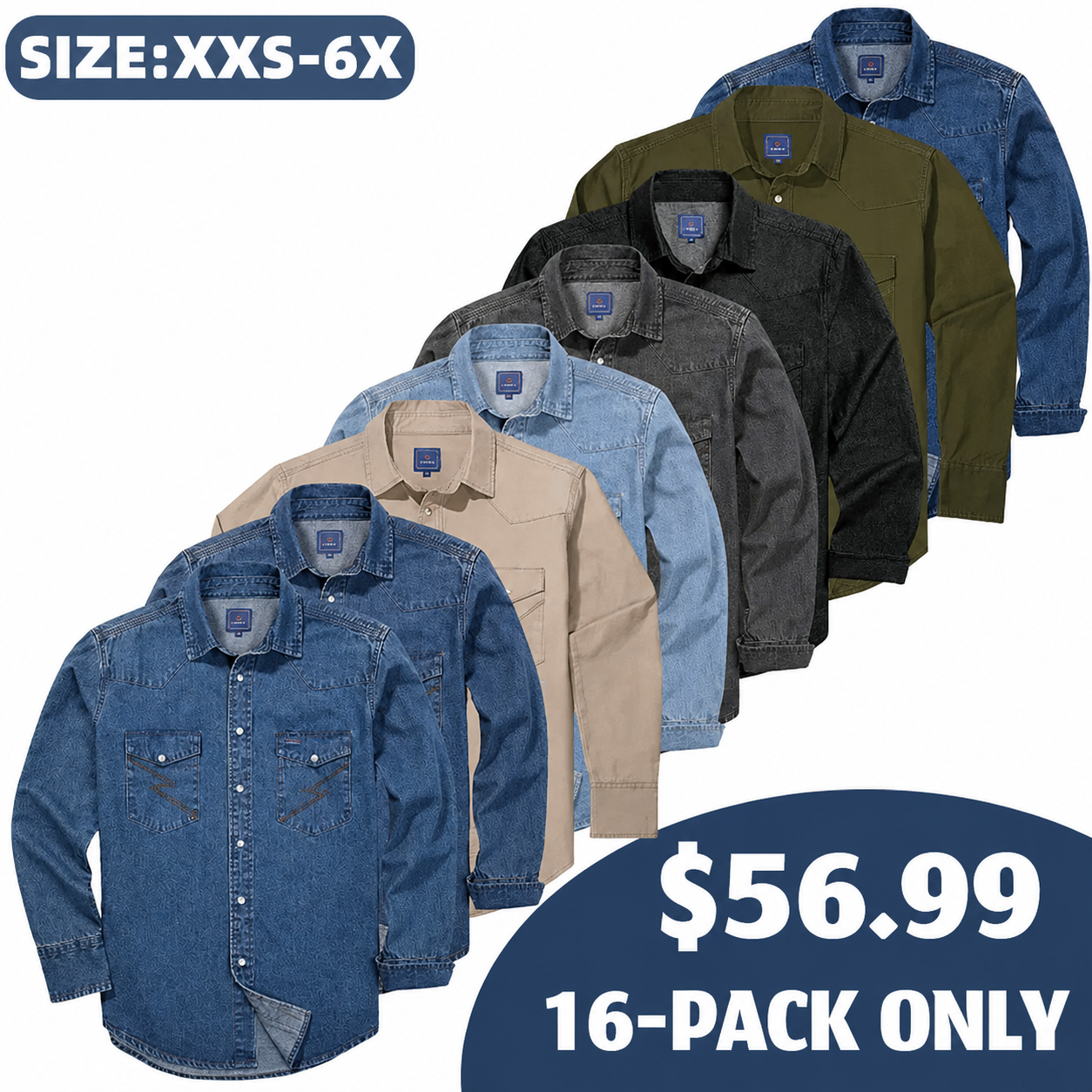 🔥HOT-SALE 🔥Men's Long Sleeve Stone-Washed and Pre-Washed Denim Work Shirt