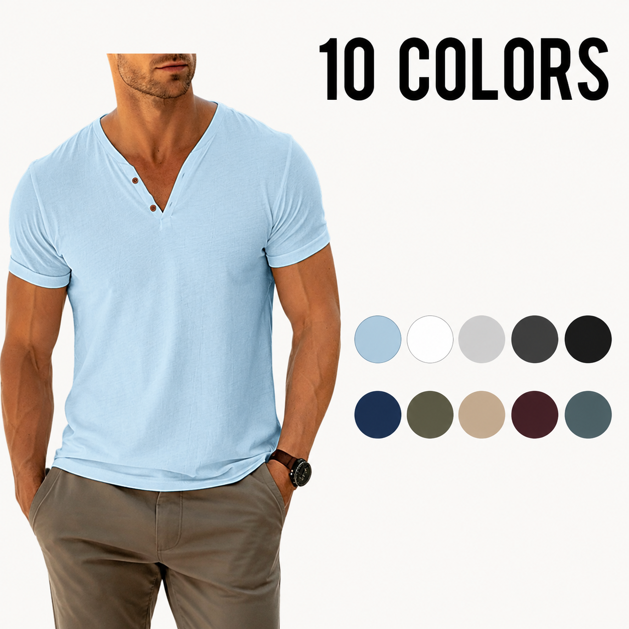 Men's Two-Button V-Neck Short-Sleeve Henley T-Shirt - Detail of 