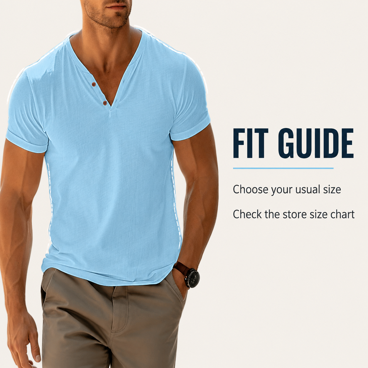 Men's Two-Button V-Neck Short-Sleeve Henley T-Shirt - Two-button V neckline