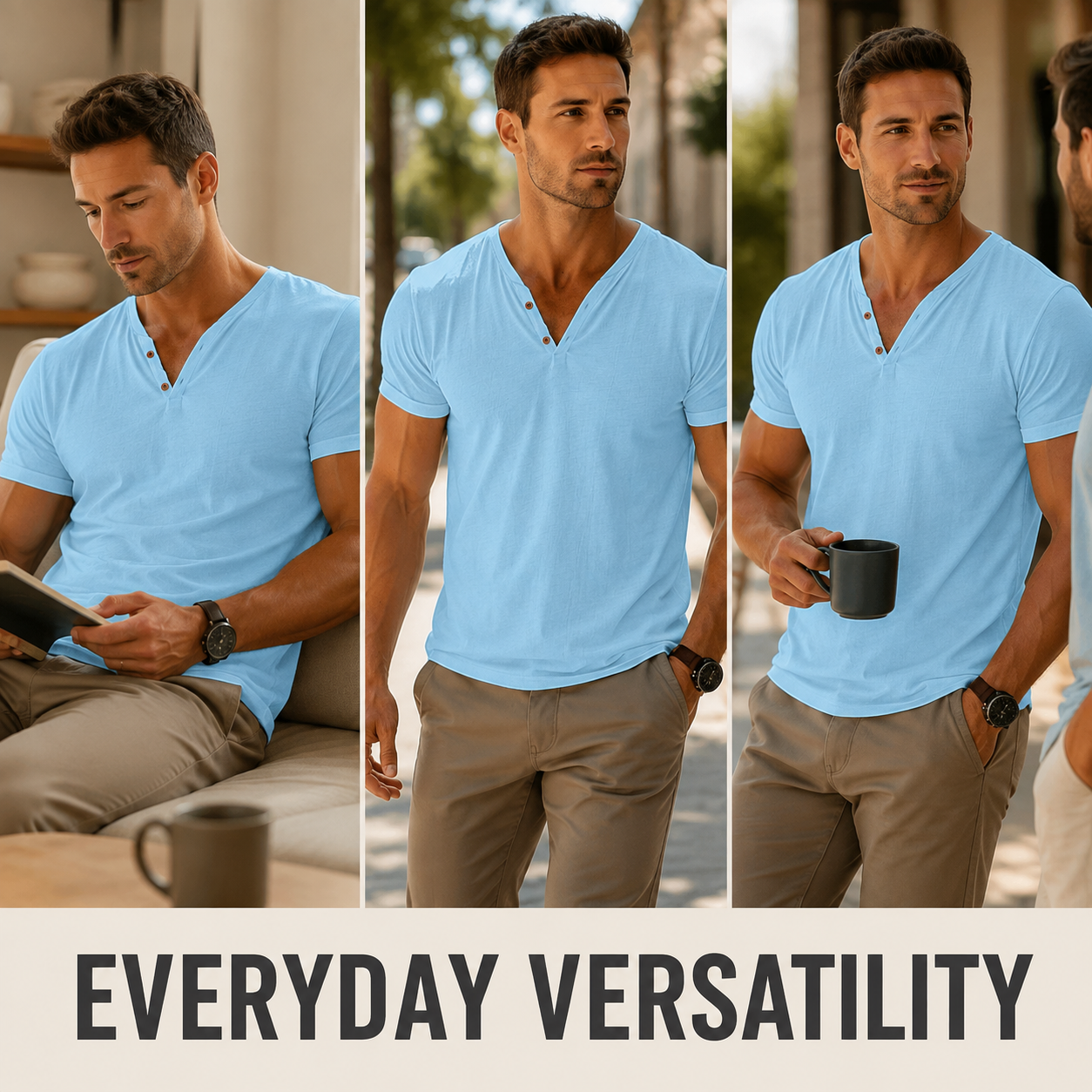 Men's Two-Button V-Neck Short-Sleeve Henley T-Shirt - Relaxed short sleeves