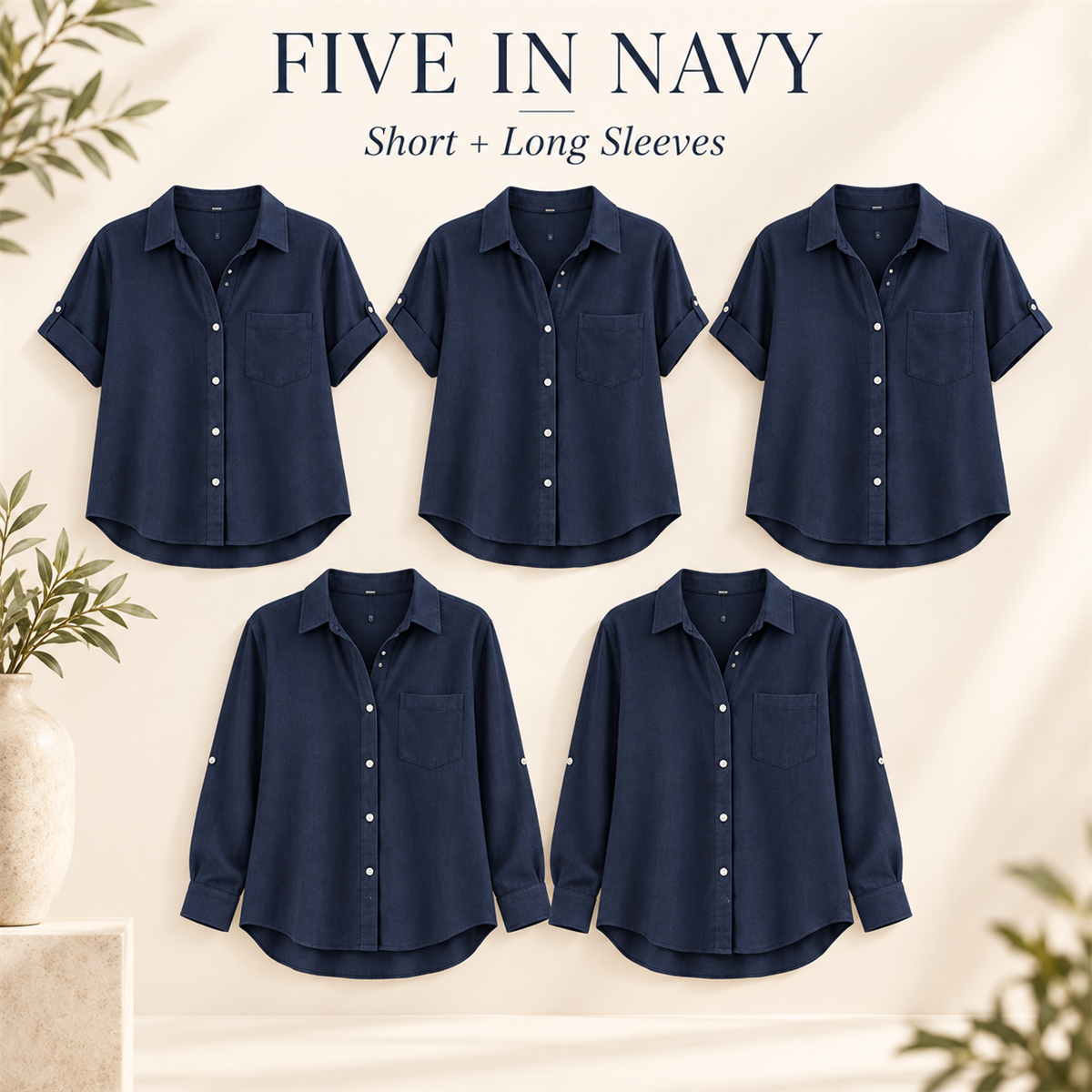 Women's Linen-Look Button-Down Shirt - 5-Piece Rust Orange Set