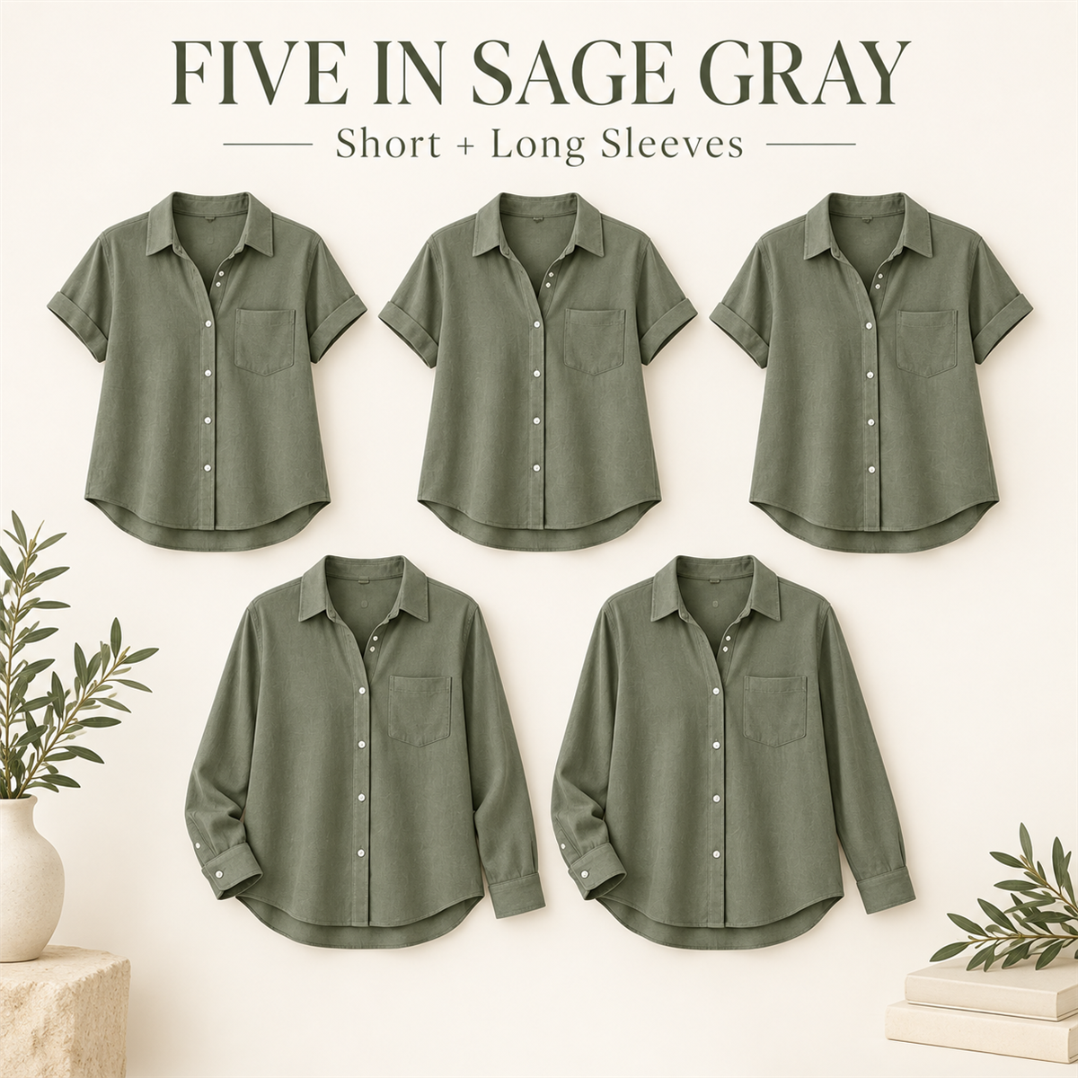 Women's Linen-Look Button-Down Shirt - 5-Piece White Set