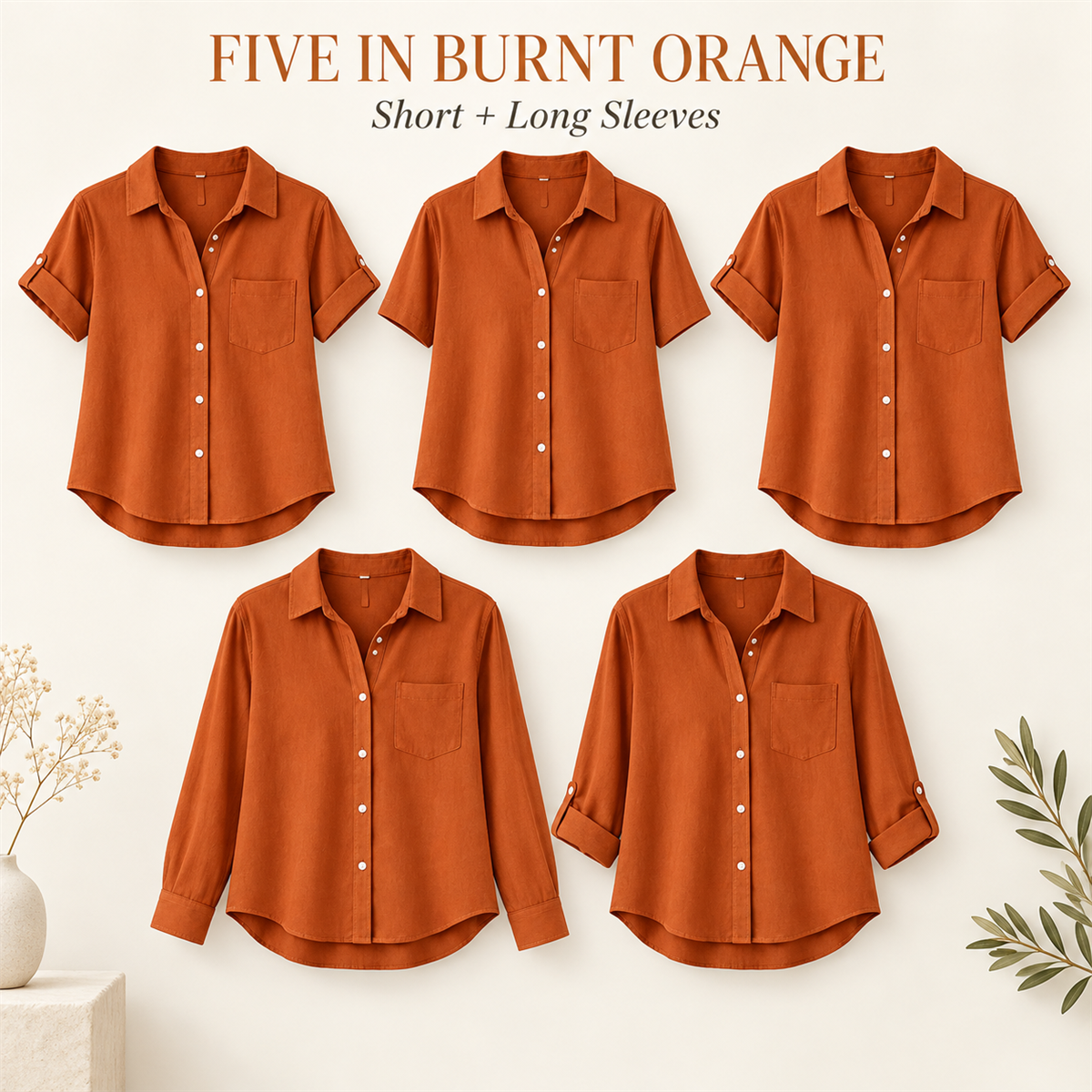 Women's Linen-Look Button-Down Shirt - 5-Piece Purple Set