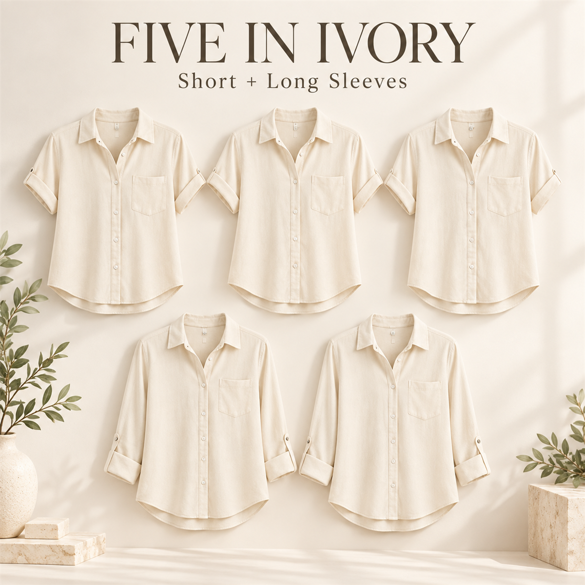 Women's Linen-Look Button-Down Shirt - 5-Piece Black Set