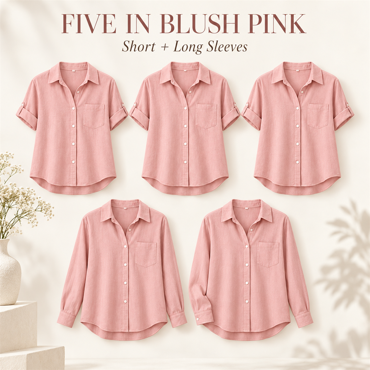 Women's Linen-Look Button-Down Shirt - 5-Piece Olive Green Set