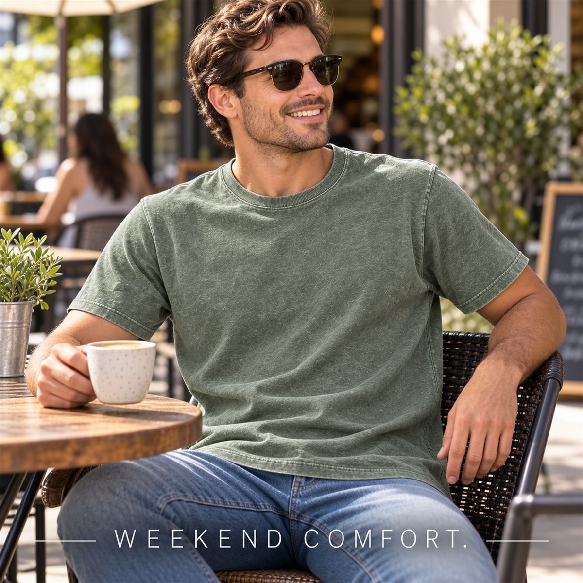 Men's Washed Embossed Crew-Neck T-Shirt - Worn for a relaxed weekend