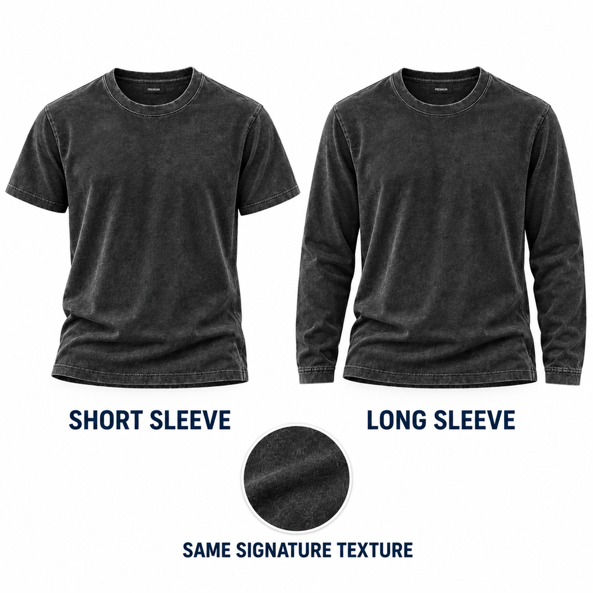 Men's Washed Embossed Crew-Neck T-Shirt - Short- and long-sleeve comparison