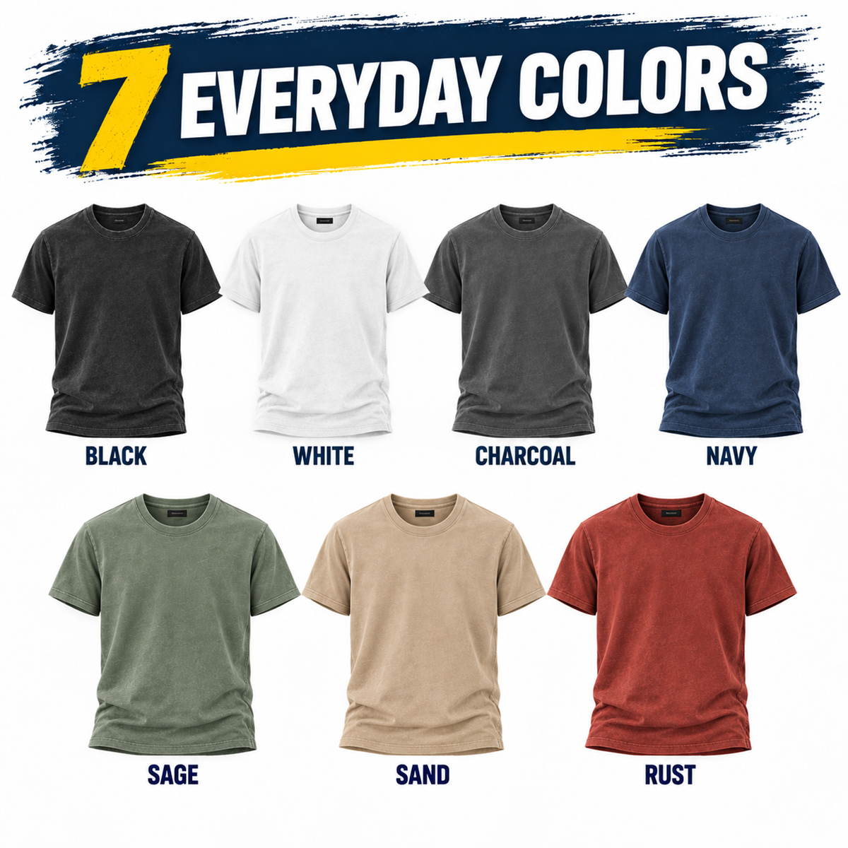 Men's Washed Embossed Crew-Neck T-Shirt - Seven-color collection