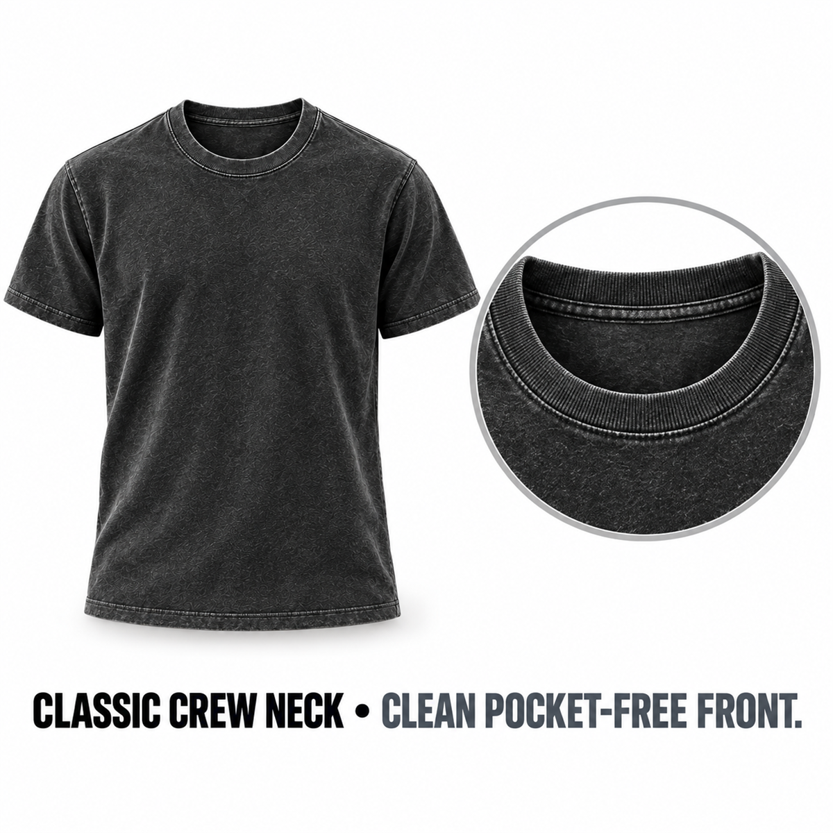 Men's Washed Embossed Crew-Neck T-Shirt - Close view of the neckline construction