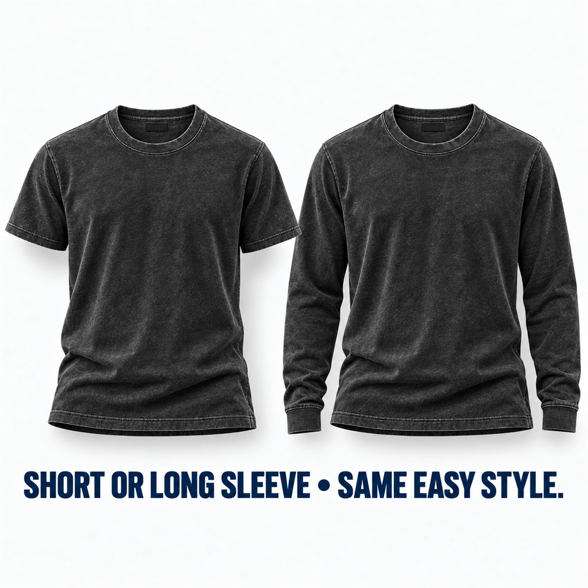 Men's Washed Embossed Crew-Neck T-Shirt - Close view of both sleeve lengths