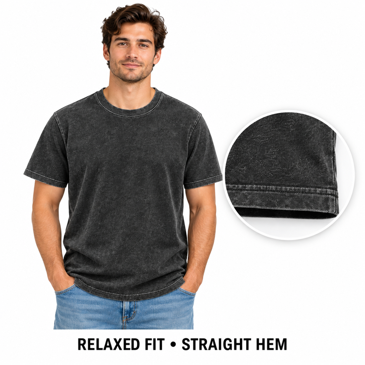 Men's Washed Embossed Crew-Neck T-Shirt - Close view of fit and hem