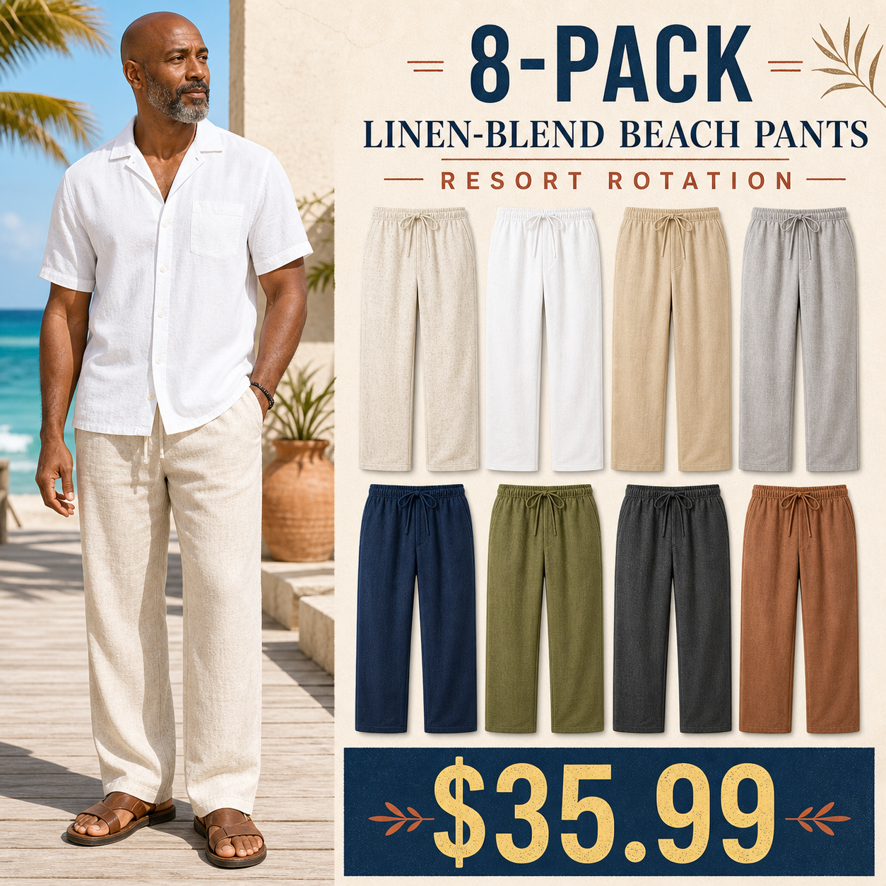 Men's Linen-Blend Drawstring Resort Pants