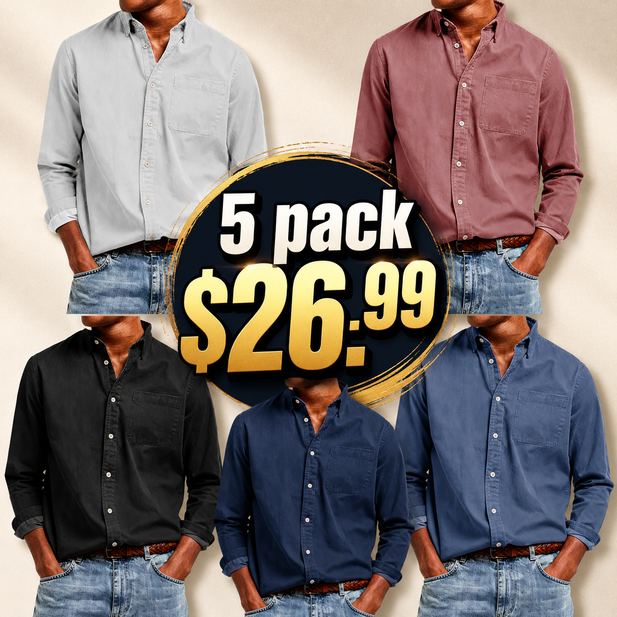 Men's Fashion Retro Pure Cotton Pocket Collar Long-Sleeve Shirt